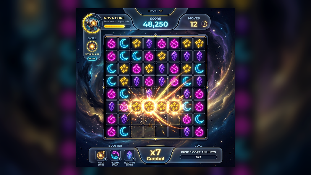 Nebula Cascade match-3 combo